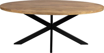 Eettafel ovaal 200cm mangohout zwarte matrixpoot van metaal - blad 4cm dik - 100cm breed