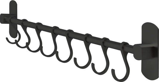 Zelfklevende keukengereihouder zwart - 40 cm - 8 haken - organizer voor keuken, badkamer & garage - keukenstang