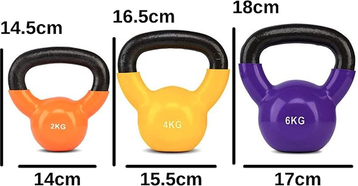 Pro Fitness Kettlebell Set – set van 3 gewichten – 2, 4 en 6 kg – Gietijzer – Opbergdoos - Cadeau