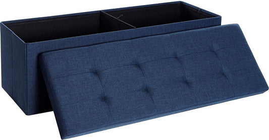 opbergbank, bank met deksel, opvouwbare poef, bed, slaapkamer, hal, ruimtebesparend, 120L inhoud, draagvermogen tot 300 kg, gewatteerd, marineblauw LSF77IN