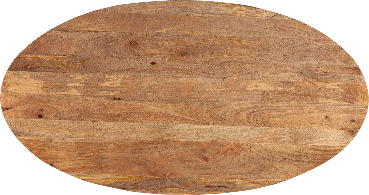 Eettafel Thom - ovaal - 190 x 100 cm - bruin mangohout zwarte matrixpoot van metaal - Dik Blad