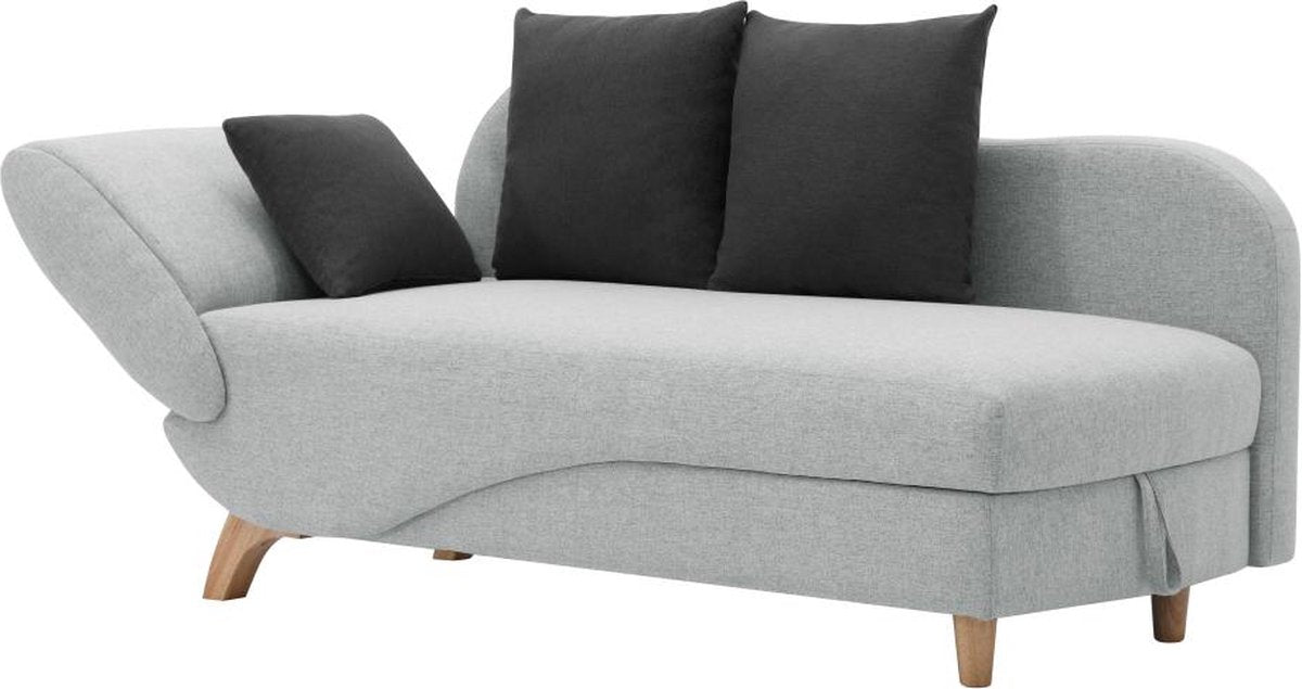 Vente-unique Slaapbank van lichtgrijze stof met opbergruimte - Hoek rechts - PENELOPE B 160 cm x H 81 cm x D 80 cm