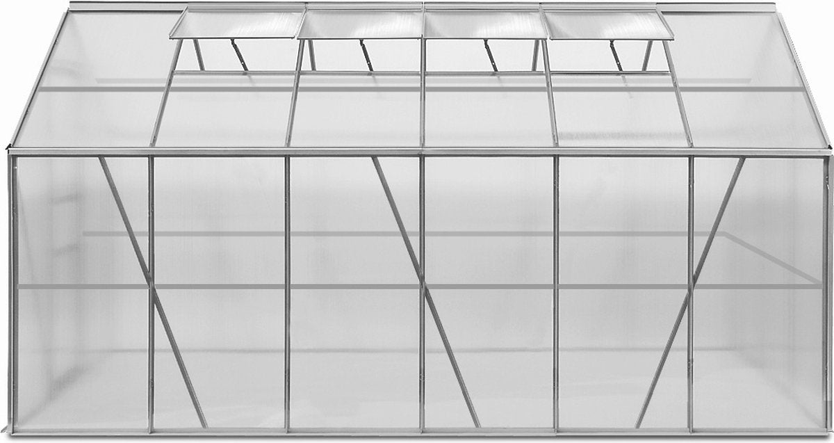 Tuinkas Aluminium - 7,2 m² 4 Dakramen Regengoot - 380x190cm
