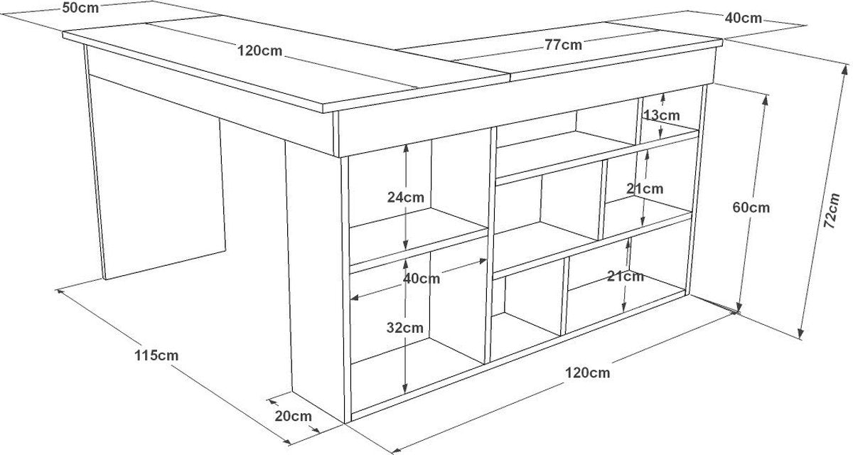 Hoekbureau met opbergruimte - Wit en naturel - LILEUL B 129 cm x H 72 cm x D 120 cm