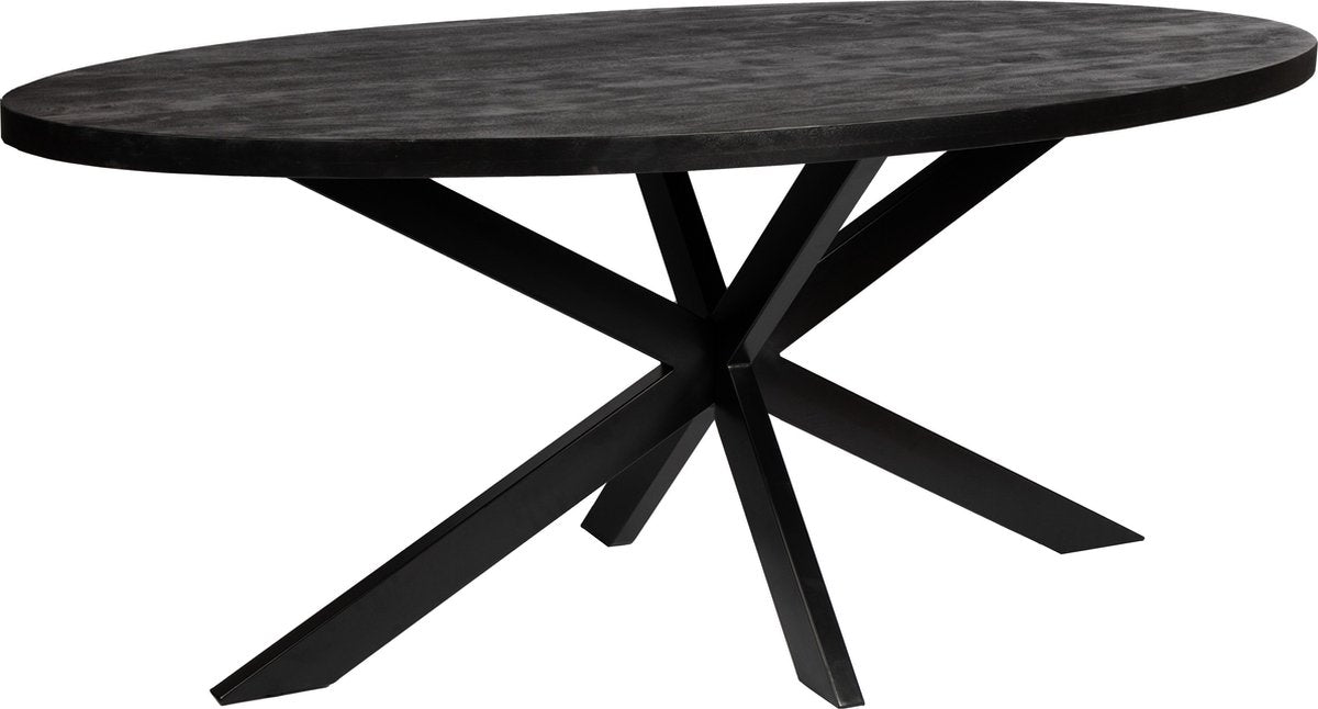 Thom - Dining table - Oval 190cm - Fully Black Cross Leg - Mango wood 5cm thick top
