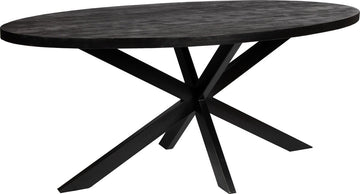 Thom - Eettafel - Ovaal 190cm - Volledig Zwart Kruispoot - Mangohout 5cm dik blad