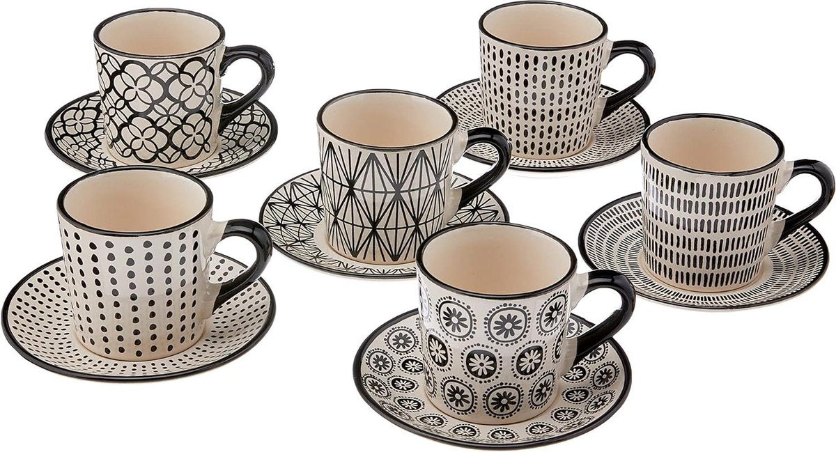 set 6 koffiekopjes van 90 ml van stoneware - Vhera met schotel