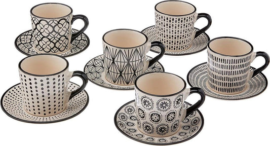 set 6 koffiekopjes van 90 ml van stoneware - Vhera met schotel