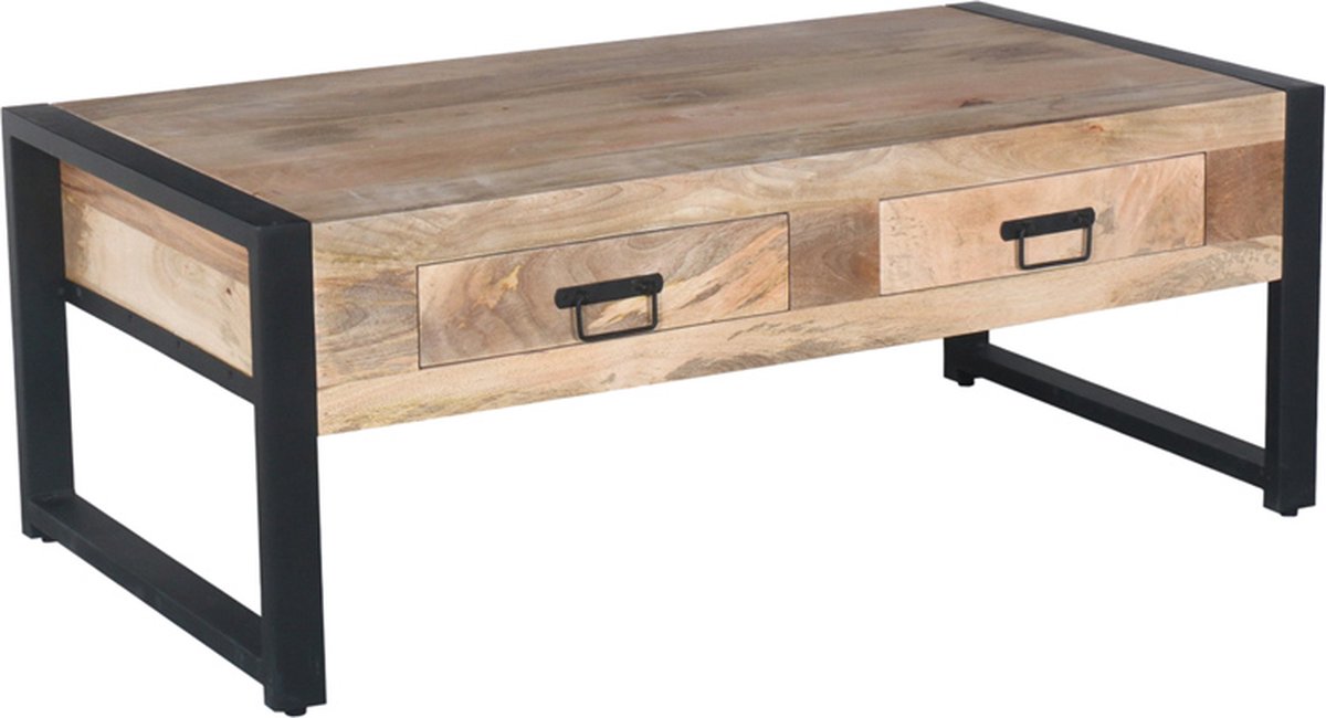 SALE! 1x Salontafel Mango - met lades - 120 x 60 cm - Stalen onderstel - Mangohout