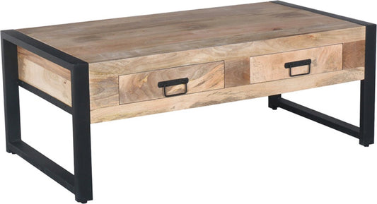 SALE! 1x Salontafel Mango - met lades - 120 x 60 cm - Stalen onderstel - Mangohout