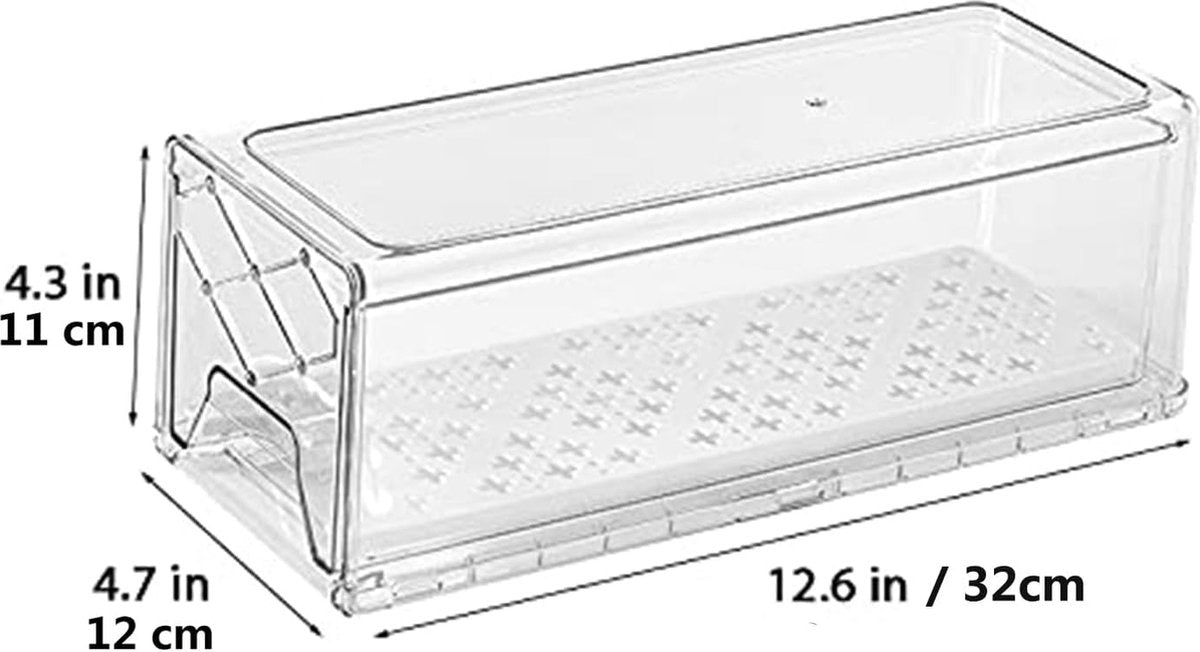 2 Medium Laden Koelkastorganizer-set, Keuken Koelkast & Kast Opbergbakken, transparante koelkast opbergdozen met handgrepen voor Vriezers, Koelkast en Voorraadkast