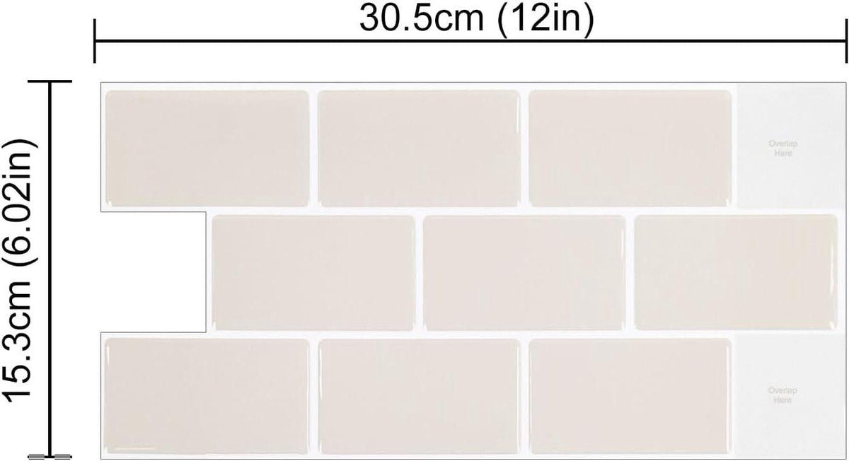 Brown Cream 3D Vinyl Wall Tile Sticker | Thicker Self-Adhesive Waterproof | Kitchen Bathroom | 12"x6" | 10 Sheets