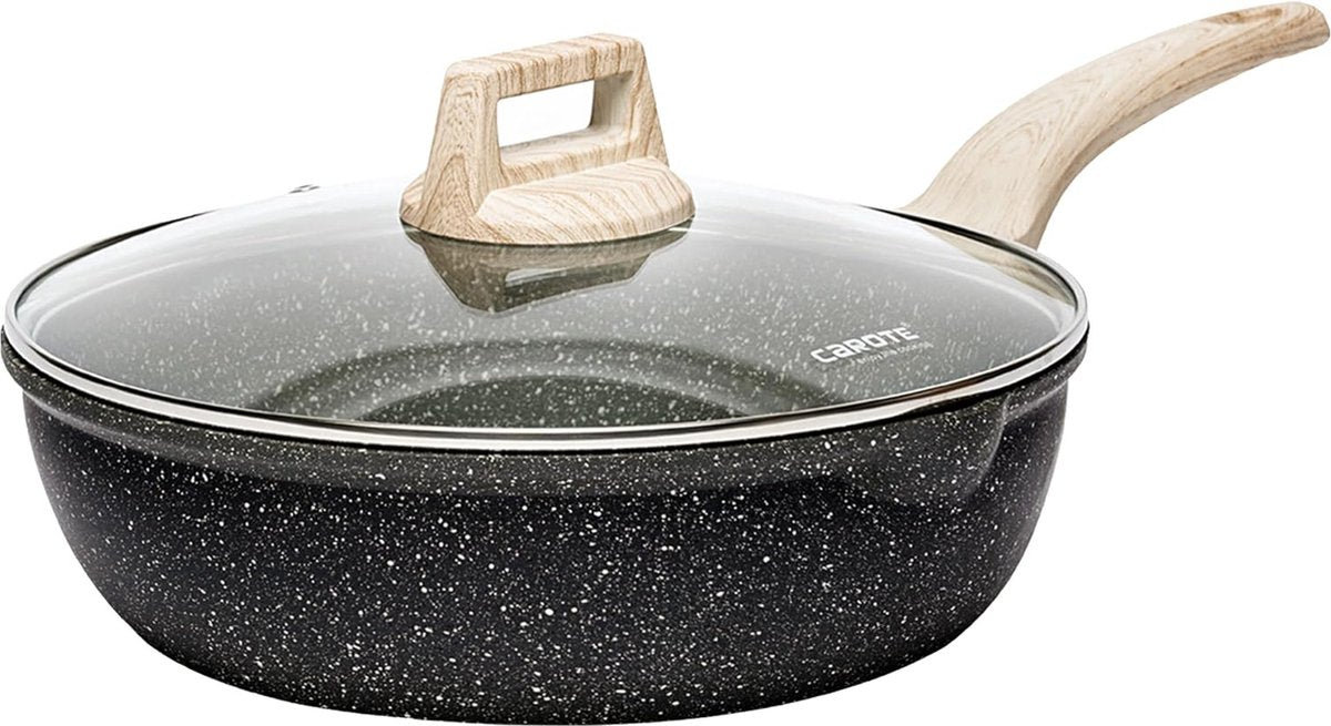 Nonstick Sauteerpan, koekenpan met deksel, graniet PFOA-vrije coating, anti kras - de perfecte koekenpan, geschikt voor alle warmtebronnen, inclusief inductie, 32cm