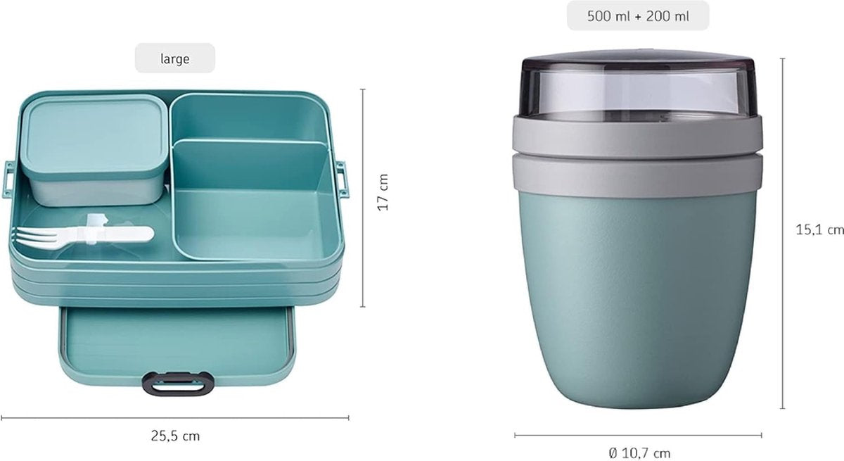 Broodtrommel lunch to go-set, incl. lunchbox, grote broodtrommel met bento box, lunchbox voor kleine snacks en restjes, broodtrommel voor volwassenen, eetbox met vakken