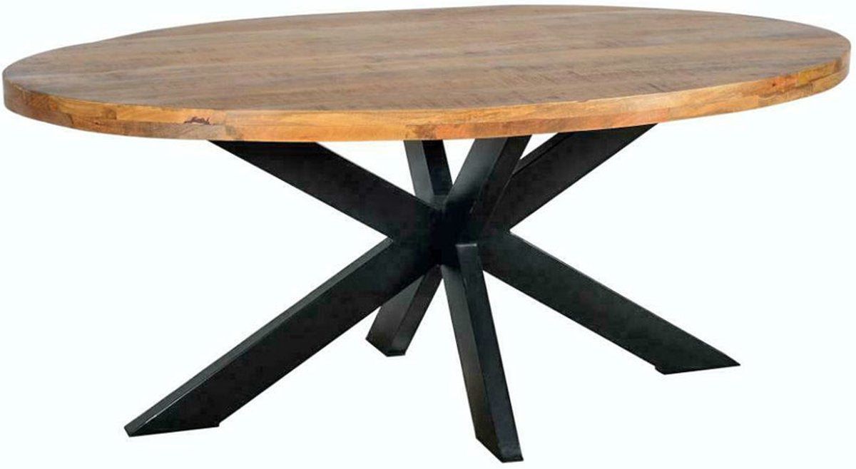 SALE! Eettafel - Tafel - Ovaal 5 cm dik - Mangohout - Naturel - 240x110x77 - Spinpoot metaal - Mat gelakt