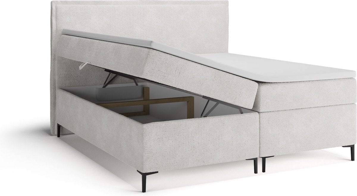 Meuba Home - Berlin Boxspring - Wit - 140x200 - Teddy stof - Inclusief topper 8cm