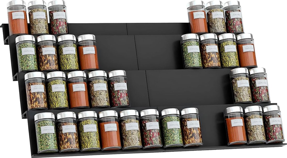 Lade, set van 8 kruidenorganizerlades van 30,4 cm tot 60,8 cm, uitschuifbaar, kruideninzetlade voor keukenkast, 4 niveaus, zonder kruidenpot
