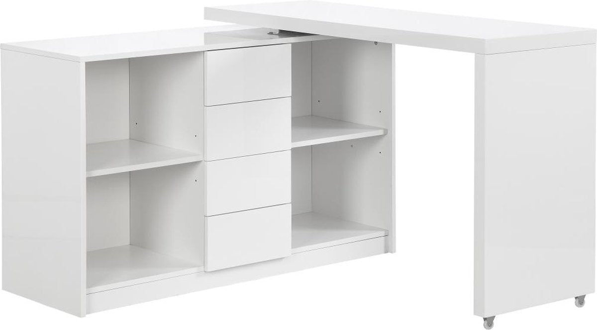 Extendable desk with 360° rotating top - MDF - White lacquered - PAVELO L 190 cm x H 76.5 cm x D 42 cm
