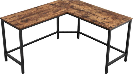 Mazazu Computerbureau - Bureau - Hoekbureau - Laptoptafel - Vintage - Hout/Metaal - Bruin/Zwart - 149x50x75