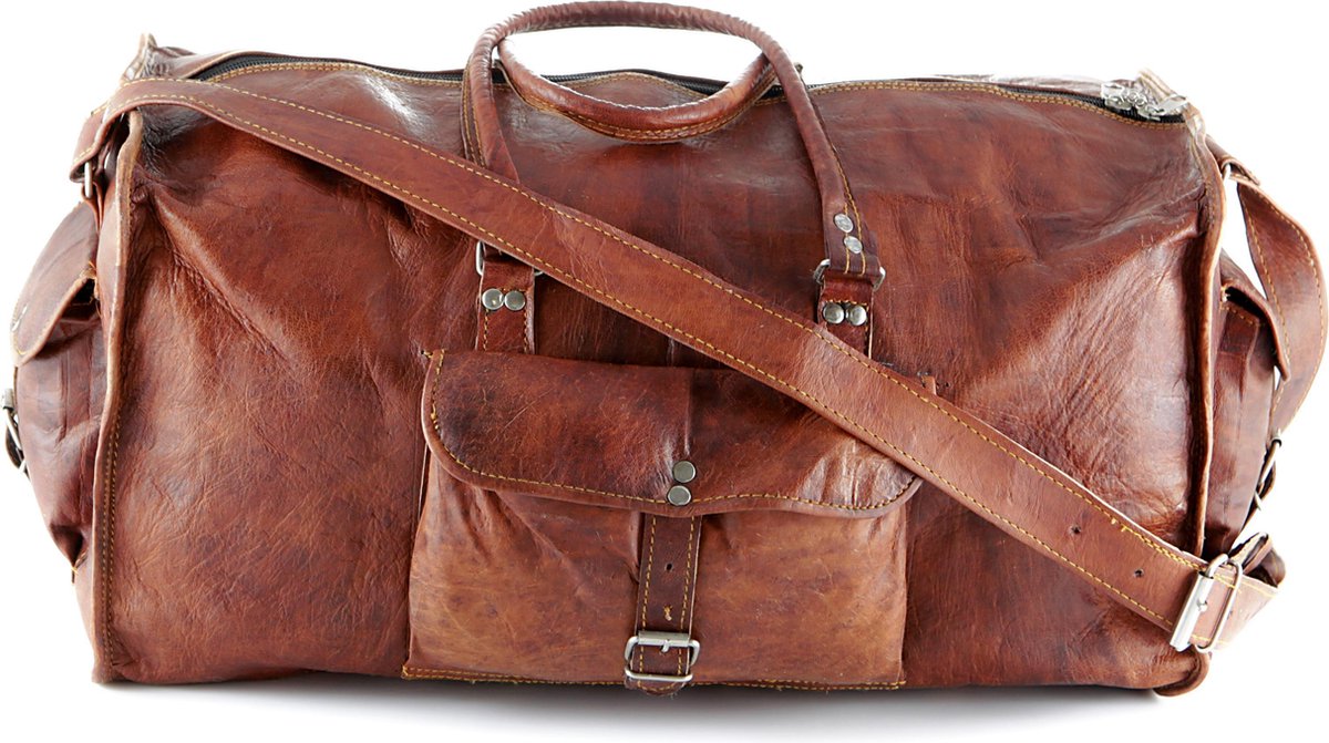 Travel bag made of REAL LEATHER - Sports bag - Weekend bag MALAGA Real Leather - Cognac Brown -HANDMADE VINTAGE STYLE Duffle bag