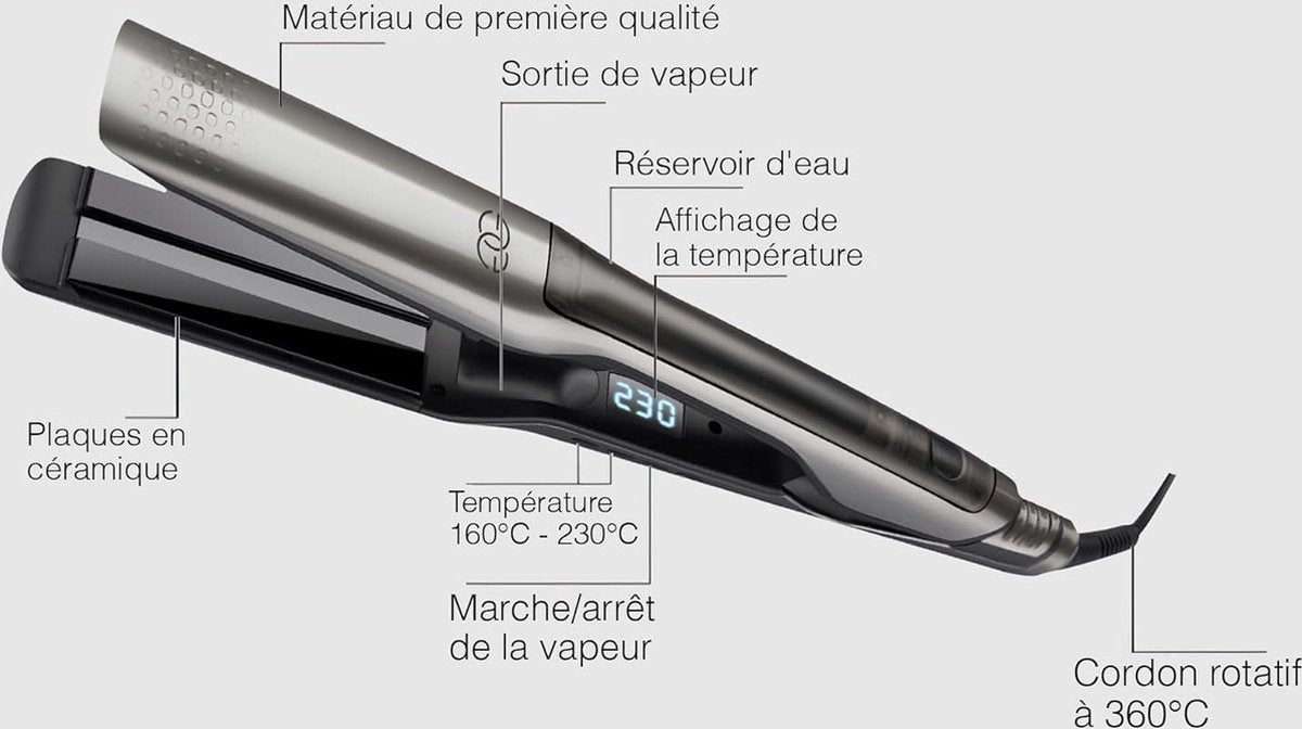 Steam Hair Straightener and Curler - Steampod Pro Platinum Edition - 10 Temperature Settings - Wide Plates