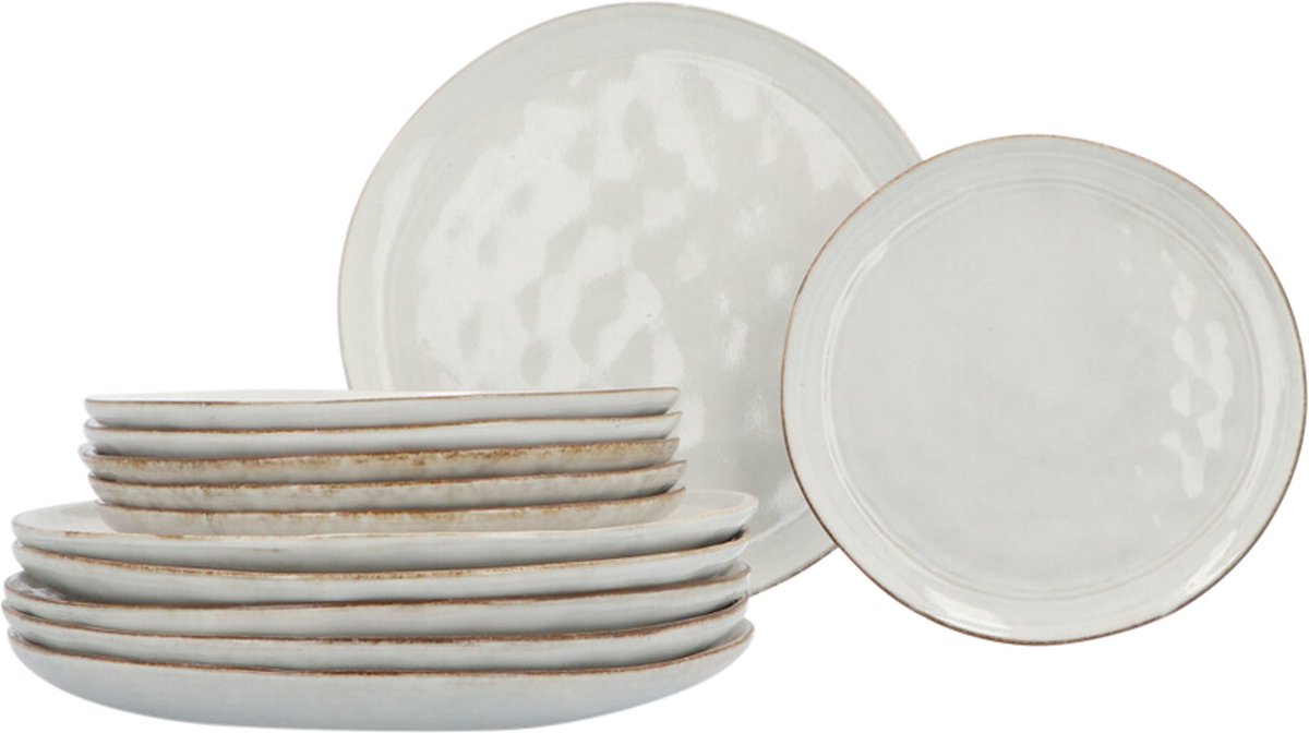 Earthenware Dinner Set 6 Person Flower Beige 12-Piece - Beige