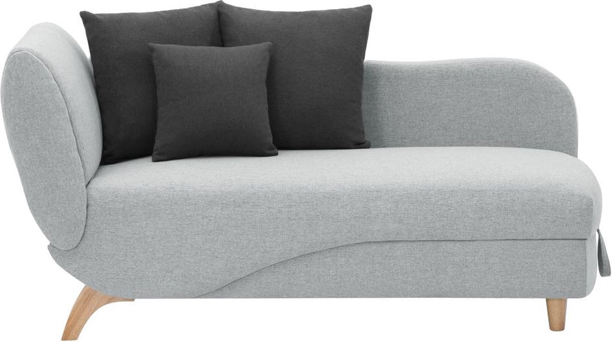 Vente-unique Slaapbank van lichtgrijze stof met opbergruimte - Hoek rechts - PENELOPE B 160 cm x H 81 cm x D 80 cm