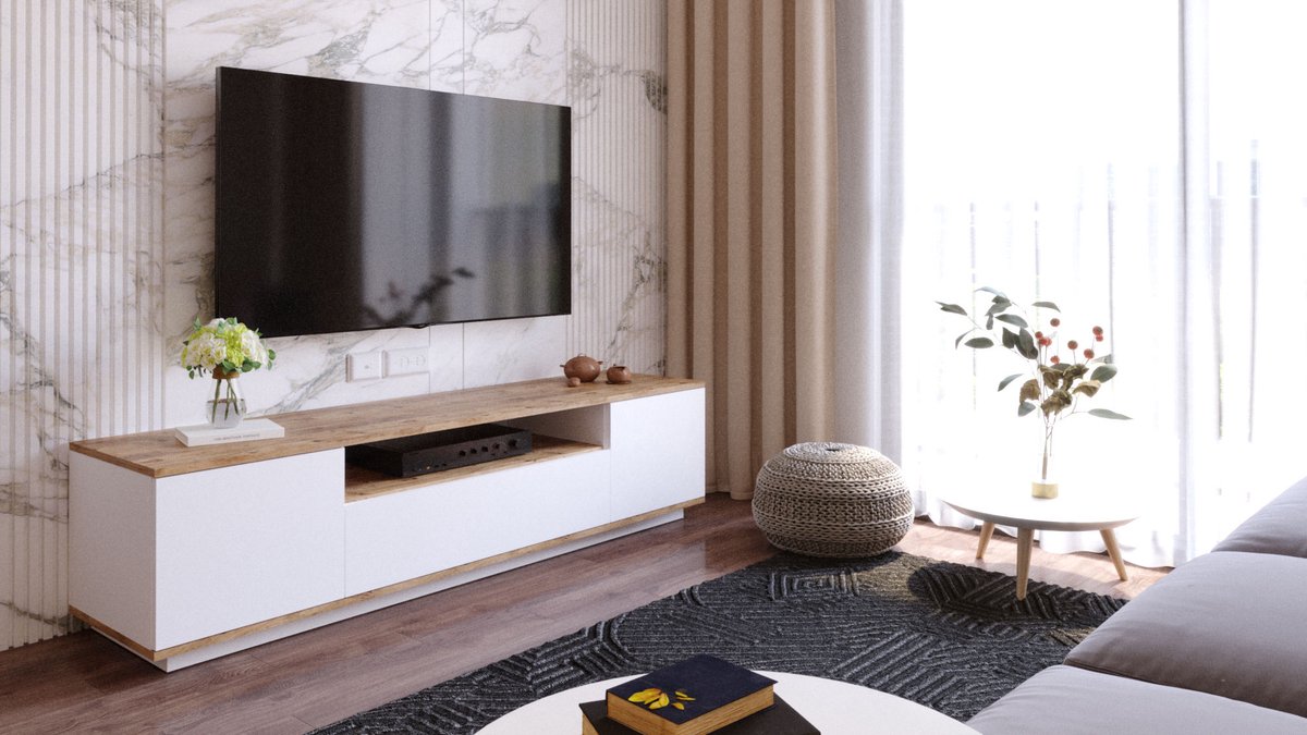 TV meubel wit met hout - eiken & wit - 180x44,6x44,5cm - tv-meubel hout - tv-meubel wit