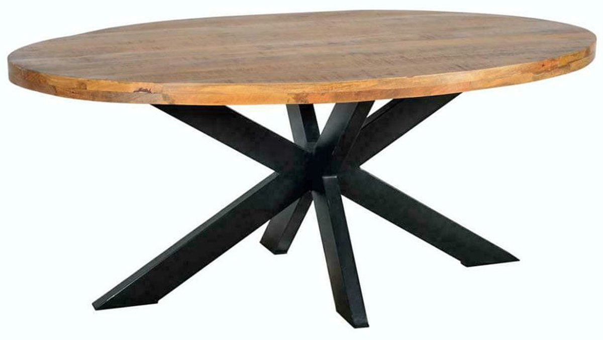 SALE! Eettafel - Tafel - Ovaal - Mangohout - Naturel - 220x100x77 - Spinpoot metaal - Mat gelakt