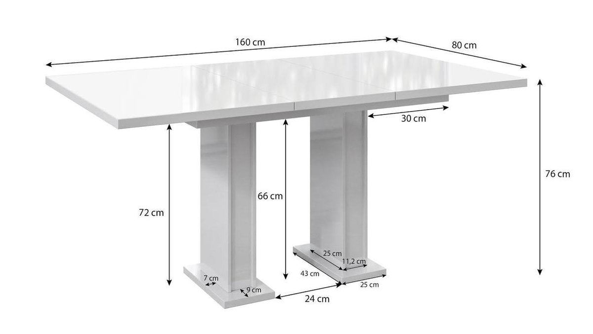 Meubella - Eetkamertafel Glamour 160 - Wit - Uitschuifbaar