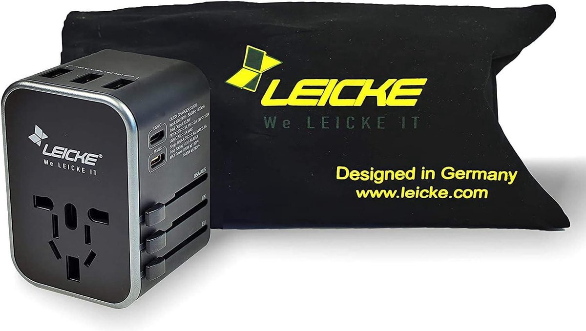 Universal travel adapter - International travel plug with 3 USB A ports - 2 type C - 224 countries - US/EU/UK/AUS plugs