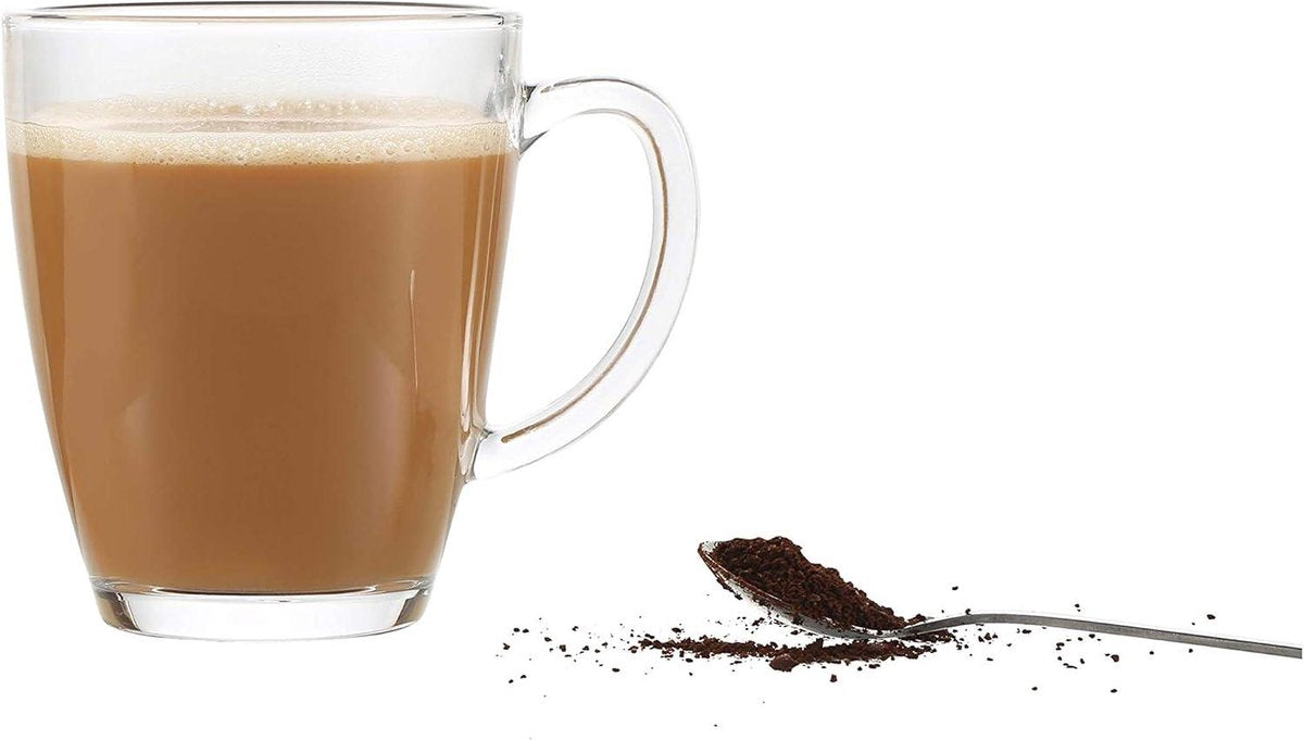 Latte Glazen Thee Koffie Kopjes - Geschikt voor Tassimo & Dolce Gusto - Set van 4 (385ml) met Lepels Cappuccinoglazen