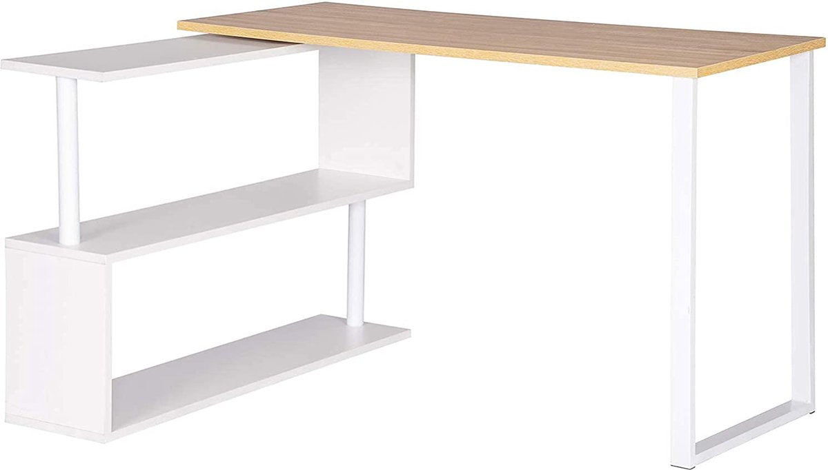 Desk TS65hei Corner Desk Corner Combination Computer Table Desk Work Table PC Laptop Table with Shelves, 120x100x74cm (WxDxH), MDF, Light Oak