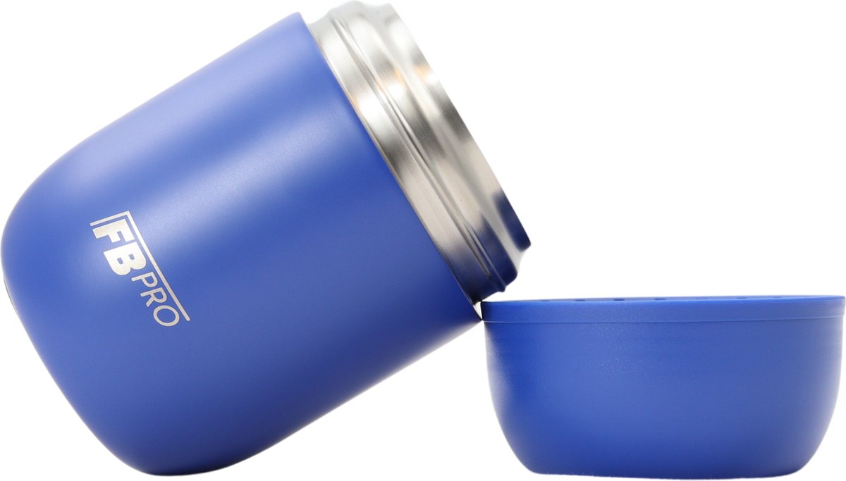 Thermos voedselcontainer met lepel - Thermoskan - Thermosbeker voor het meenemen van eten - Voedselcontainer voor soep, noodles, babyvoeding, havermout, ijs en meer! - Yoghurtbeker to go - Blauw en Zwart - 420ml