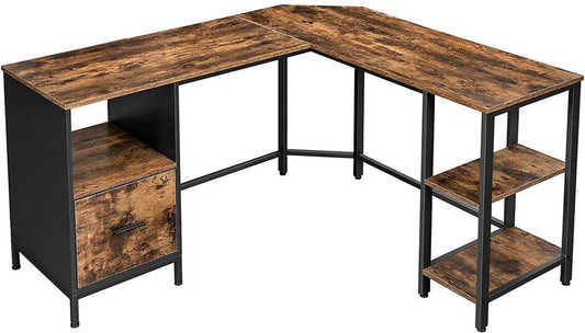 Hoekbureau - Computerbureau - Met Ladeblok - Houten Blad - Industriële Look - Bruin