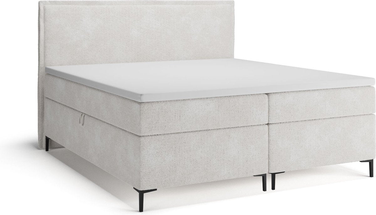 Meuba Home - Berlin Boxspring - Wit - 140x200 - Teddy stof - Inclusief topper 8cm