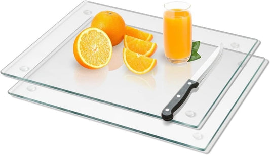 Durable Set of 2 Acrylic Cutting Boards for Countertop - Transparent and Non-Slip with Rubber Band - Wear-Resistant and Scratch-Resistant - Suitable for Any Kitchen