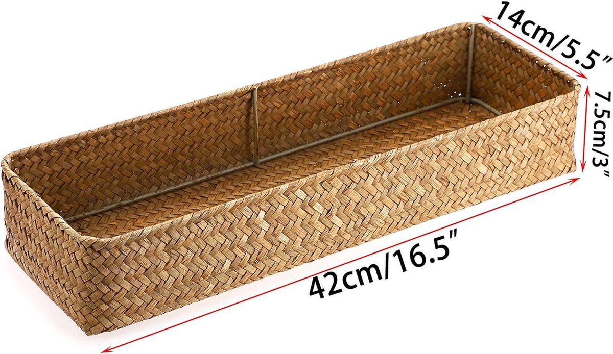 Woven Water Hyacinth Storage Basket - Natural Basket for Bathroom - Seagrass Wicker Basket - 42 x 14 x 7 cm Wicker Basket