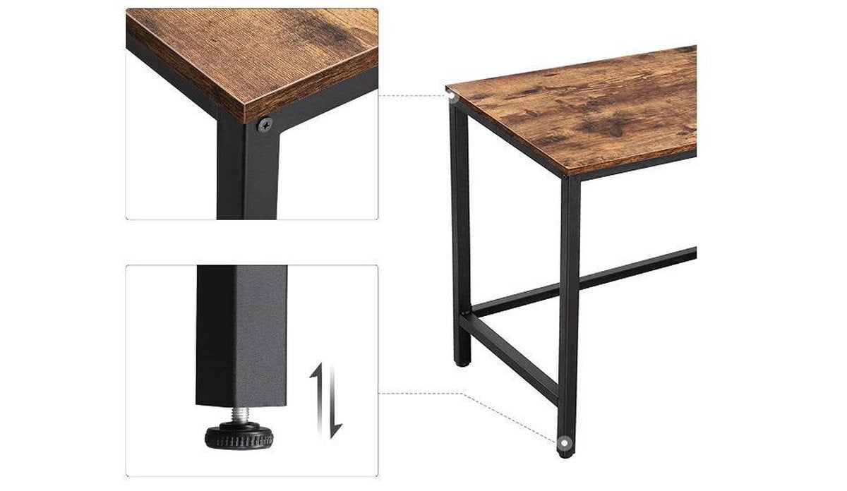 Mazazu Computerbureau - Bureau - Hoekbureau - Laptoptafel - Vintage - Hout/Metaal - Bruin/Zwart - 149x50x75
