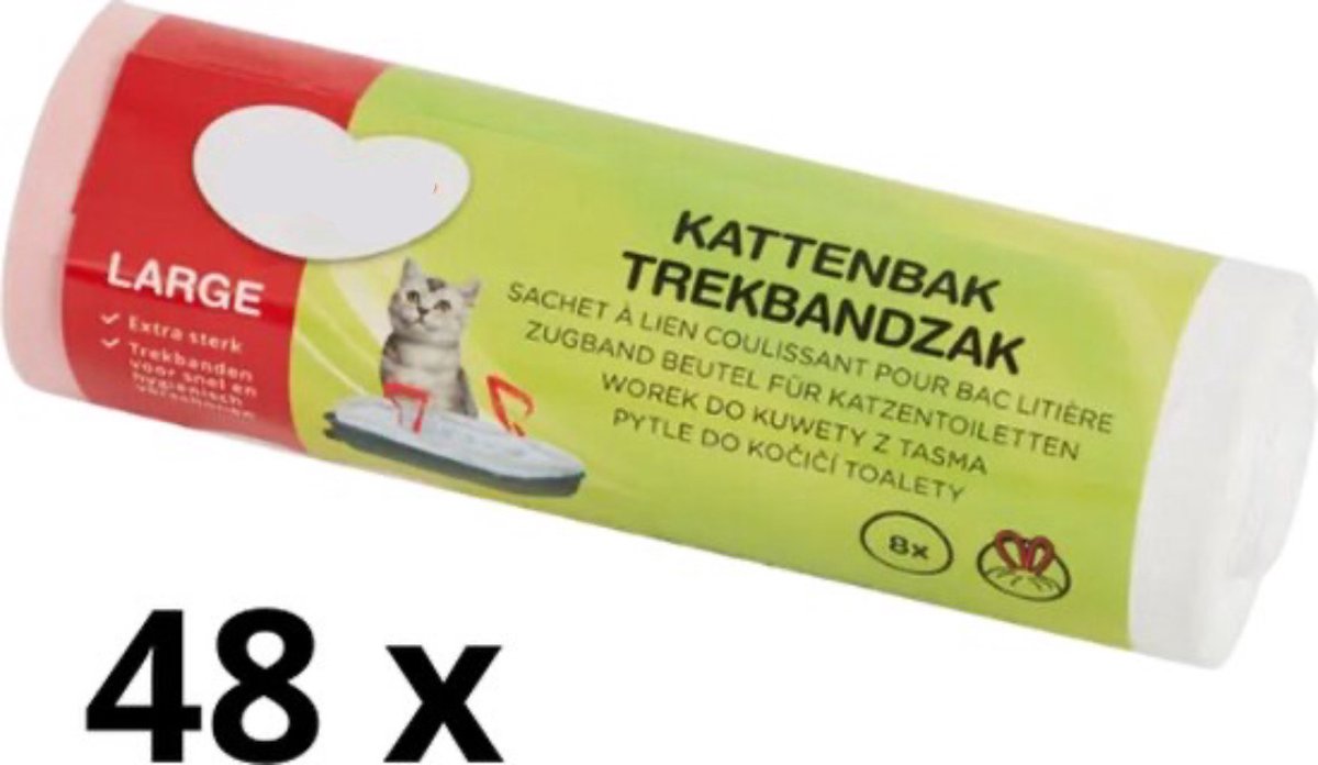 Cat Litter Tray Bags - 384 Bags - 48 Rolls - 15 Liters - Drawstring Cat Bags - Extra Strong - Cat Litter Waste Bags - With Drawstring - Cat Litter Tray - Value Pack