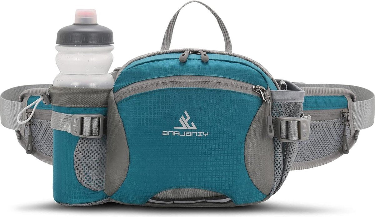 Waterbestendige heuptas met waterfleshouder - grote capaciteit - hond uitlaten - reizen - sport - Blauw L