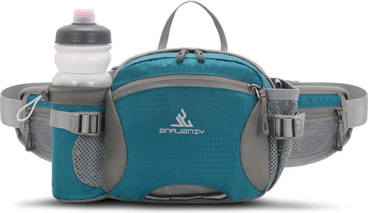 Waterproof hip bag with water bottle holder - large capacity - dog walking - travel - sport - Blue L
