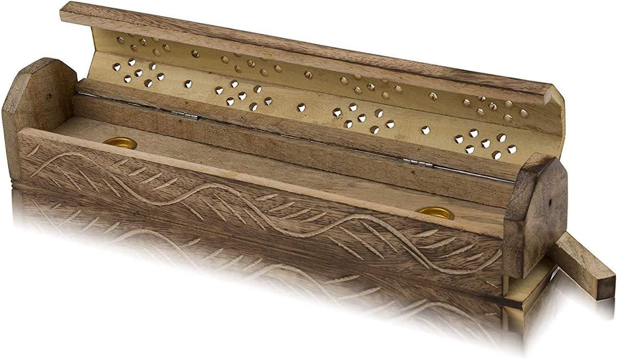 Incense Holder / Wooden Stick & Cone Burner Holder Coffin - Organic Eco-Friendly Ash Catcher - Agarbatti Holder For Meditation Yoga