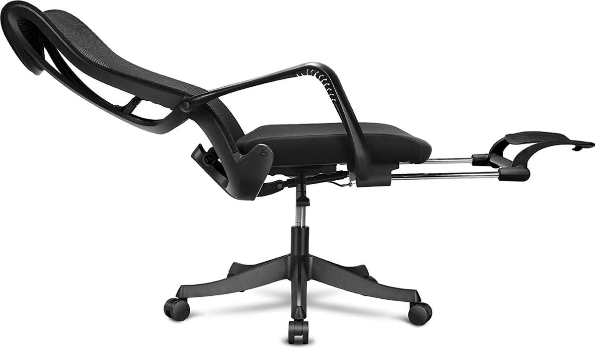 Mfavour ® Ergonomic Office Chair with Footrest, Office Chair, Ergonomic Desk Chair with Adjustable Lumbar Support, Armrest and 170° Reclining Backrest - up to 150 kg – Black
