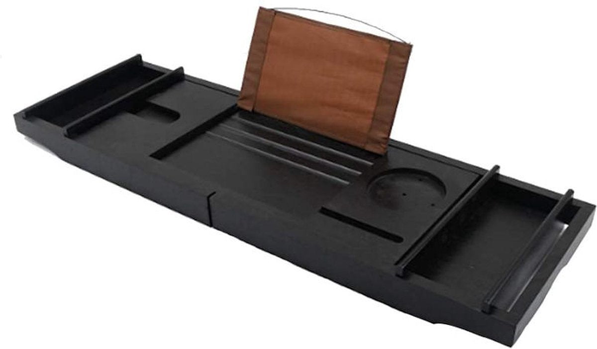 Decopatent® Badplank - Uitschuifbaar 75 -> 110 cm - Verstelbaar Bamboe Badrekje voor in bad - Boekenhouder - Tablethouder - Zwart
