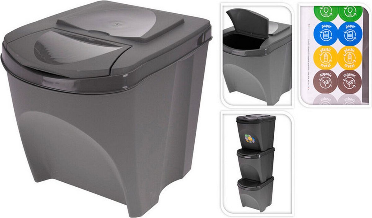 Recycling Afvalbak Sortibox Zwart (3 x 25 l)