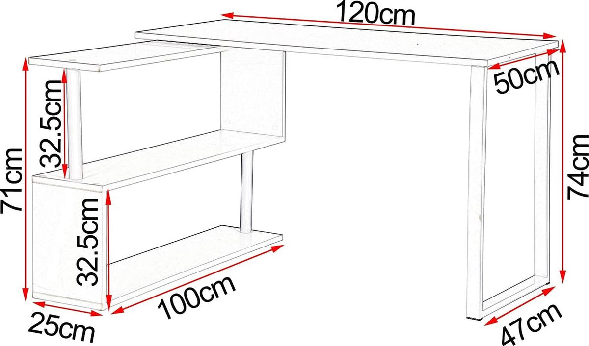 Desk TS65hei Corner Desk Corner Combination Computer Table Desk Work Table PC Laptop Table with Shelves, 120x100x74cm (WxDxH), MDF, Light Oak