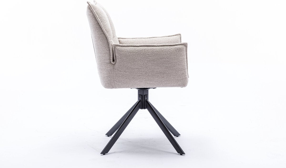 Dining chair - Chair - Dynasty - With arm - Fabric alpine - boucle fabric - Natural 01 - Swivel