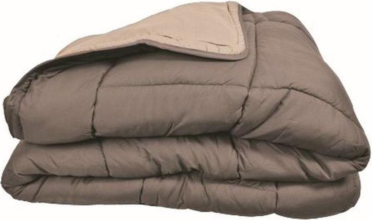Printed Duvet Coverless Washable Without Cover Single - Taupe & Linen 140x200cm - Taupe brown - Cream beige