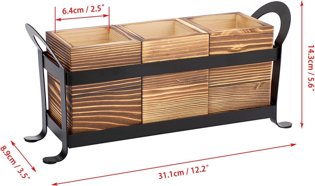Bestekhouder Caddy met Metalen Lade - 3 Vakken Organizer voor Keuken Aanrecht - Multifunctionele Houten Opbergdoos